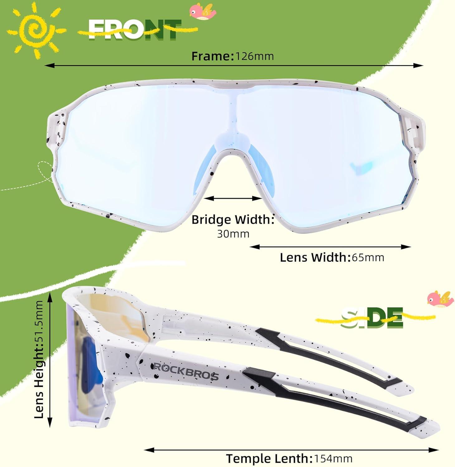 imageROCKBROS Photochromic Sports Kids Sunglasses For Boys Girls Children Youth MTB Biking Sunglasses for Kids Ages 8 to 14Yellow