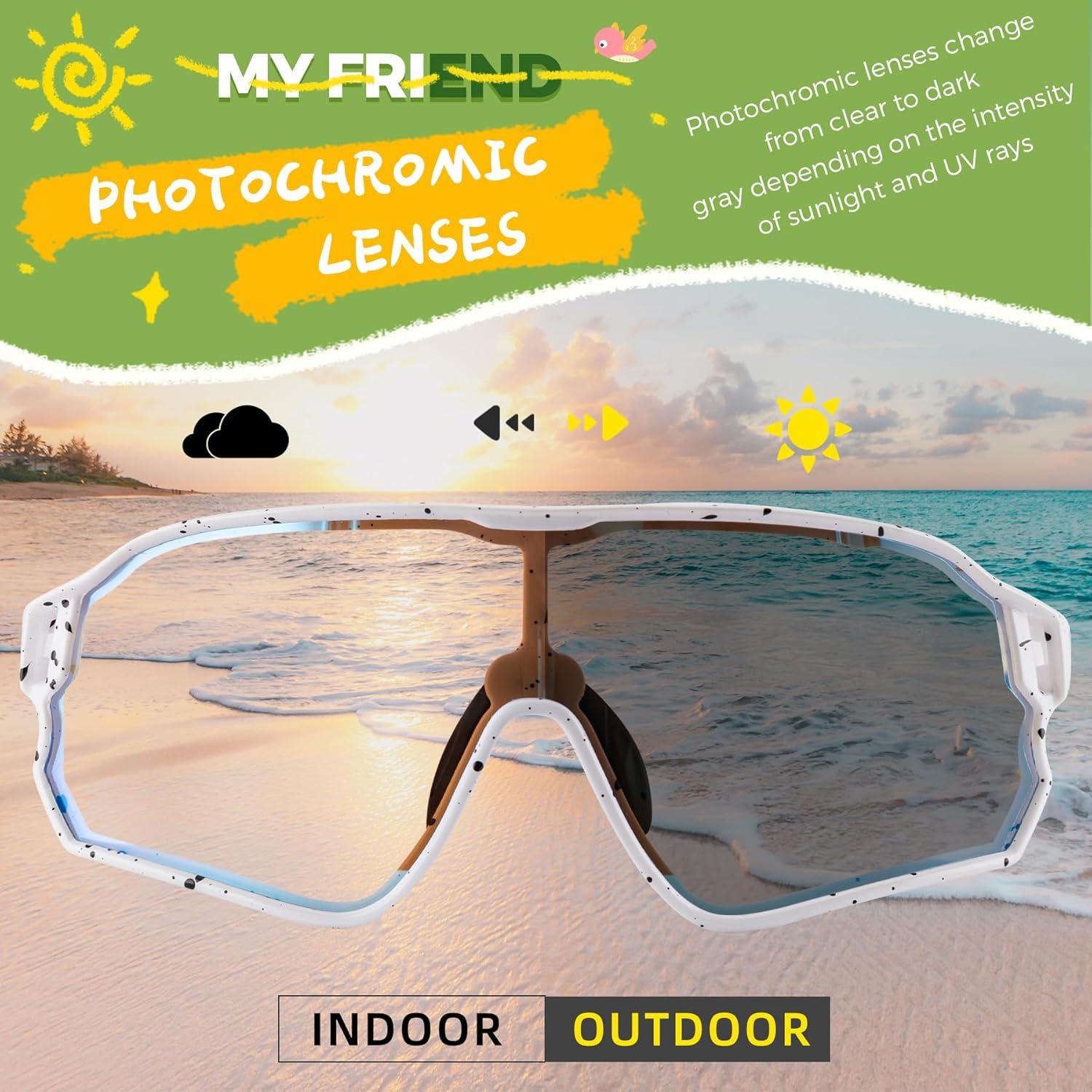 imageROCKBROS Photochromic Sports Kids Sunglasses For Boys Girls Children Youth MTB Biking Sunglasses for Kids Ages 8 to 14Yellow