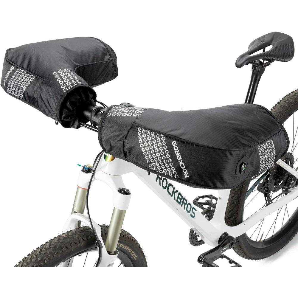imageROCKBROS Bike Handlebar Mittens Cold Weather Thinsulate Thermal Bicycle Mittens Pogies Handlebar Cover Gloves for Mountain Commuter MTB Fat Bike