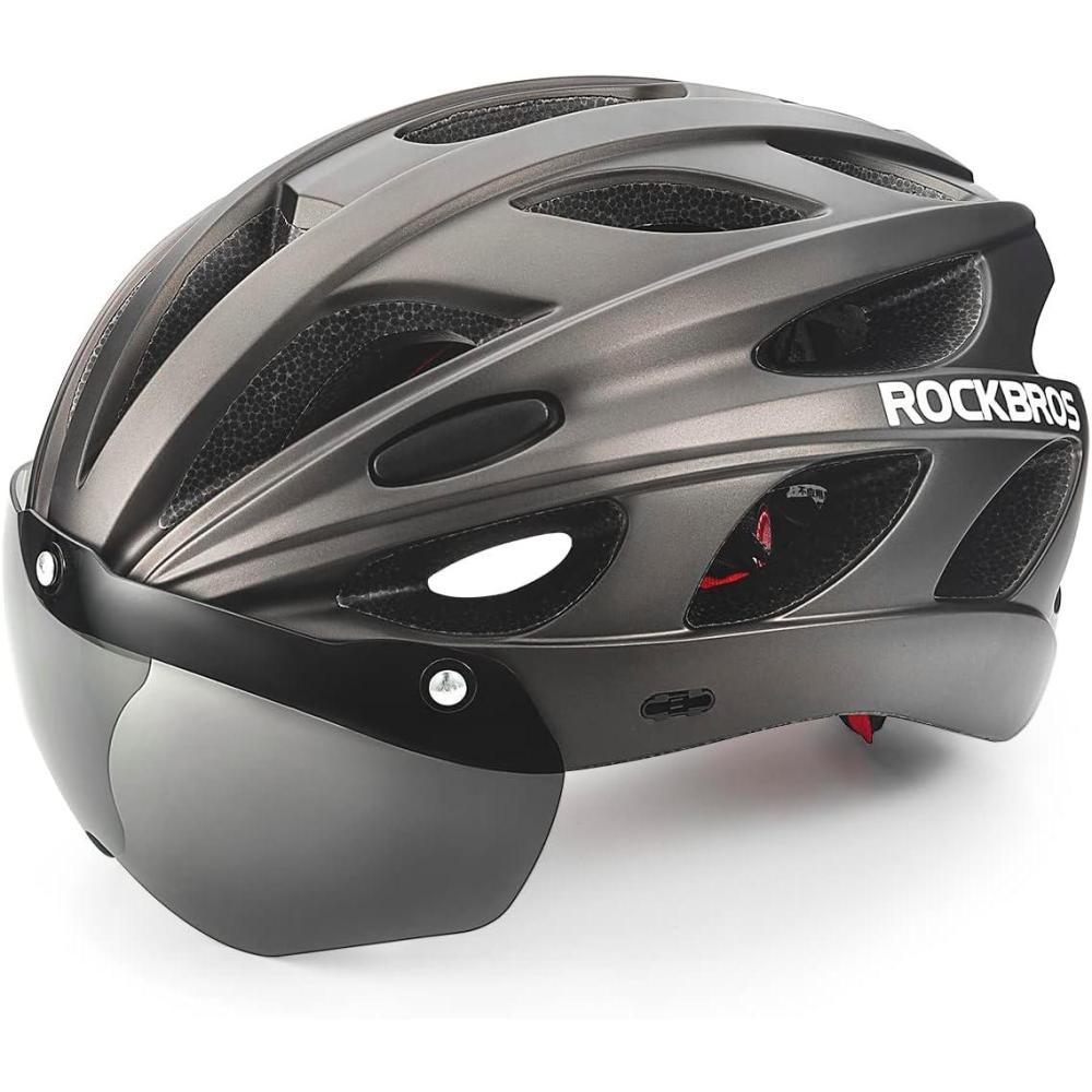 imageROCKBROS Bike Helmet for Adult Men Women with Suggested Fit 5865cm Detachable Magnetic Goggles amp Sun Visor Lightweight with Adjustable Side and Chin Strap Suitable for Myopia GlassesTi 5865cm