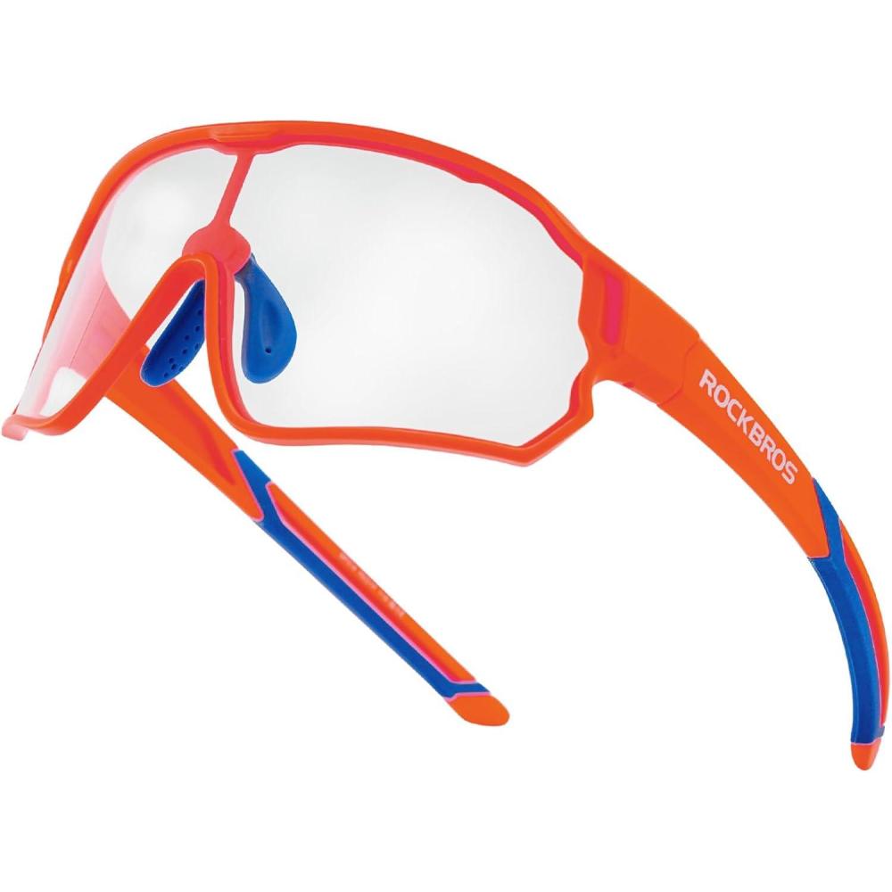 imageROCKBROS Kids Photochromic Cycling Glasses UV400 Clear to Dark Transition Sports Sunglasses for Youth Boys Girls Age 814Matte Orange Photochromic