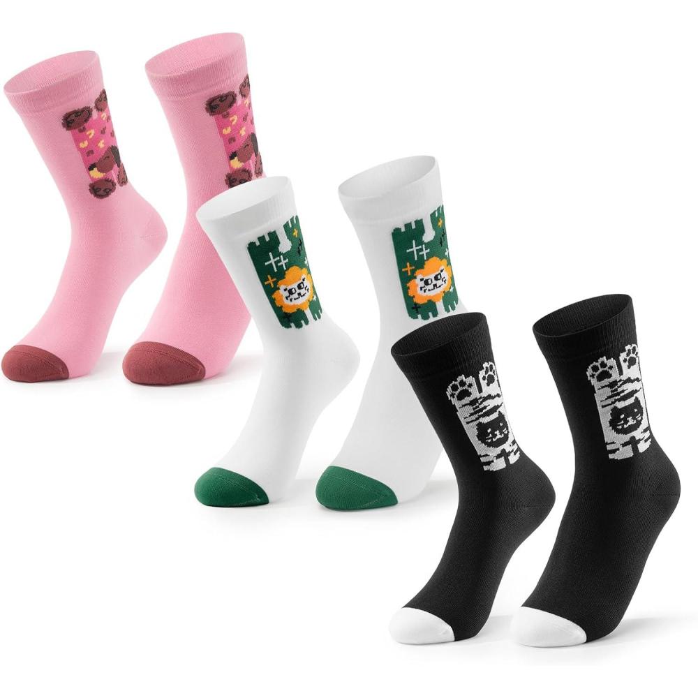imageROCKBROS Kids Socks Birthday Gift Crew Socks Odor Control HighElastic for Youth Sports amp Biking Cartoon Novelty SockWhite Lion King Pink Dachshund Black Doraemon