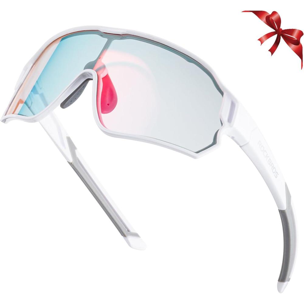imageROCKBROS Photochromic Sports Kids Sunglasses For Boys Girls Children Youth MTB Biking Sunglasses for Kids Ages 8 to 14White