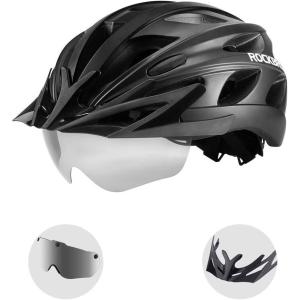ROCKBROS Bike Helmet for Adult Men Women with Suggested Fit 58-65cm, Detachable Magnetic Goggles & Sun Visor, Lightweight with Adjustable Side and Chin Strap, Suitable for Myopia Glasses(Black (58-62cm))