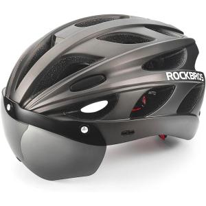 ROCKBROS Bike Helmet for Adult Men Women with Suggested Fit 58-65cm, Detachable Magnetic Goggles & Sun Visor, Lightweight with Adjustable Side and Chin Strap, Suitable for Myopia Glasses(Ti (58-65cm))