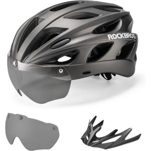 ROCKBROS Bike Helmet for Adult Men Women with Suggested Fit 58-65cm, Detachable Magnetic Goggles & Sun Visor, Lightweight with Adjustable Side and Chin Strap, Suitable for Myopia Glasses(Ti (58-62cm))