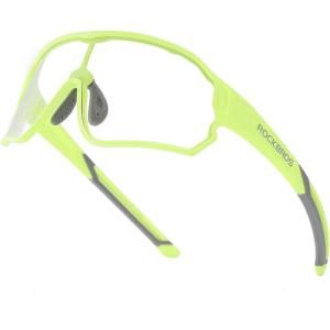 ROCKBROS Kids Photochromic Cycling Glasses, UV400 Clear to Dark Transition Sports Sunglasses for Youth Boys Girls Age 8-14(Matte Green / Photochromic)