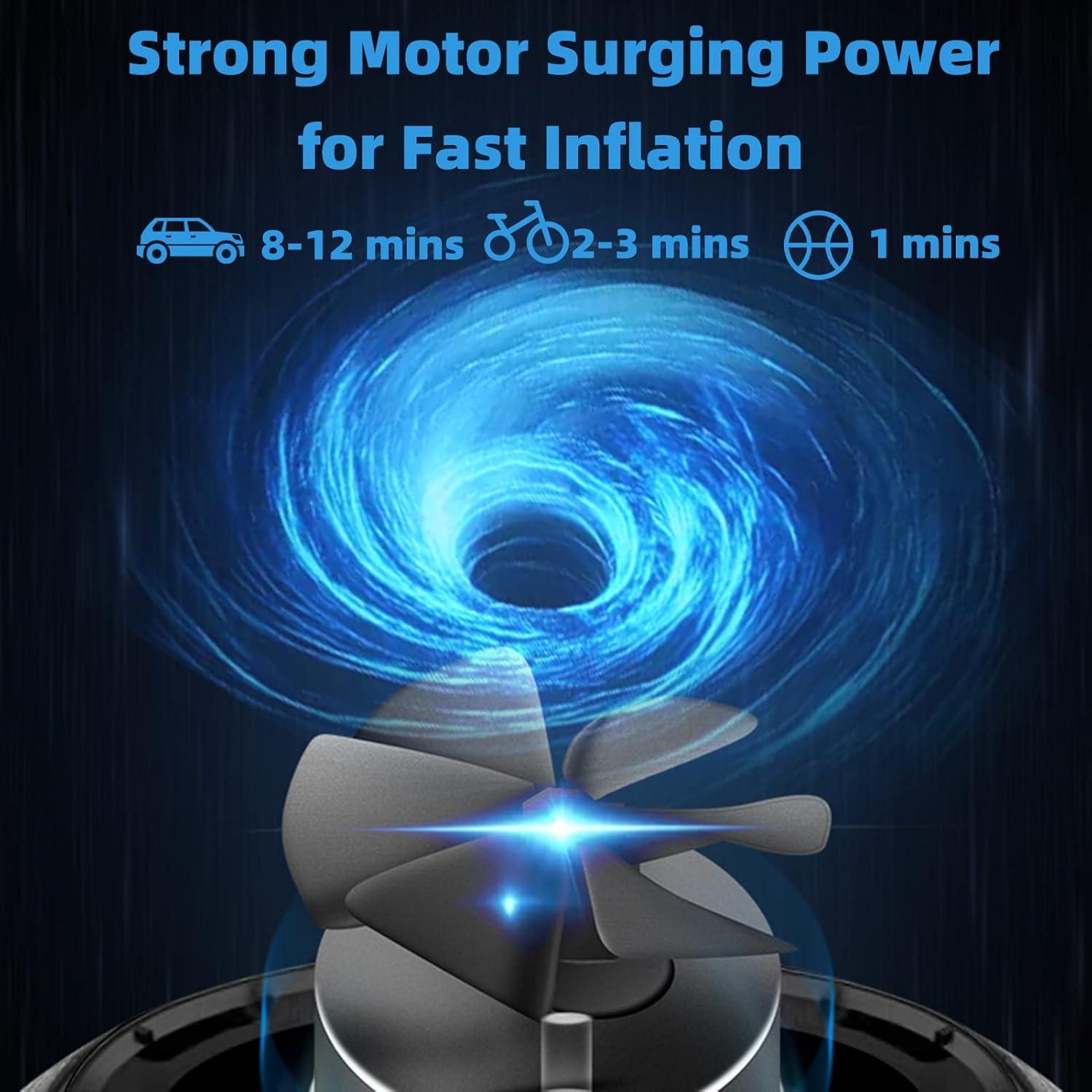 imageROCKBROS Electric Bike Pump 150 Psi Tire Inflator Portable Air Compressor 2600mAh Rechargeable Air Pump with Digital Pressure Gauge AutoStop Tire Pump for Bicycle Motorcycle Car and Ball