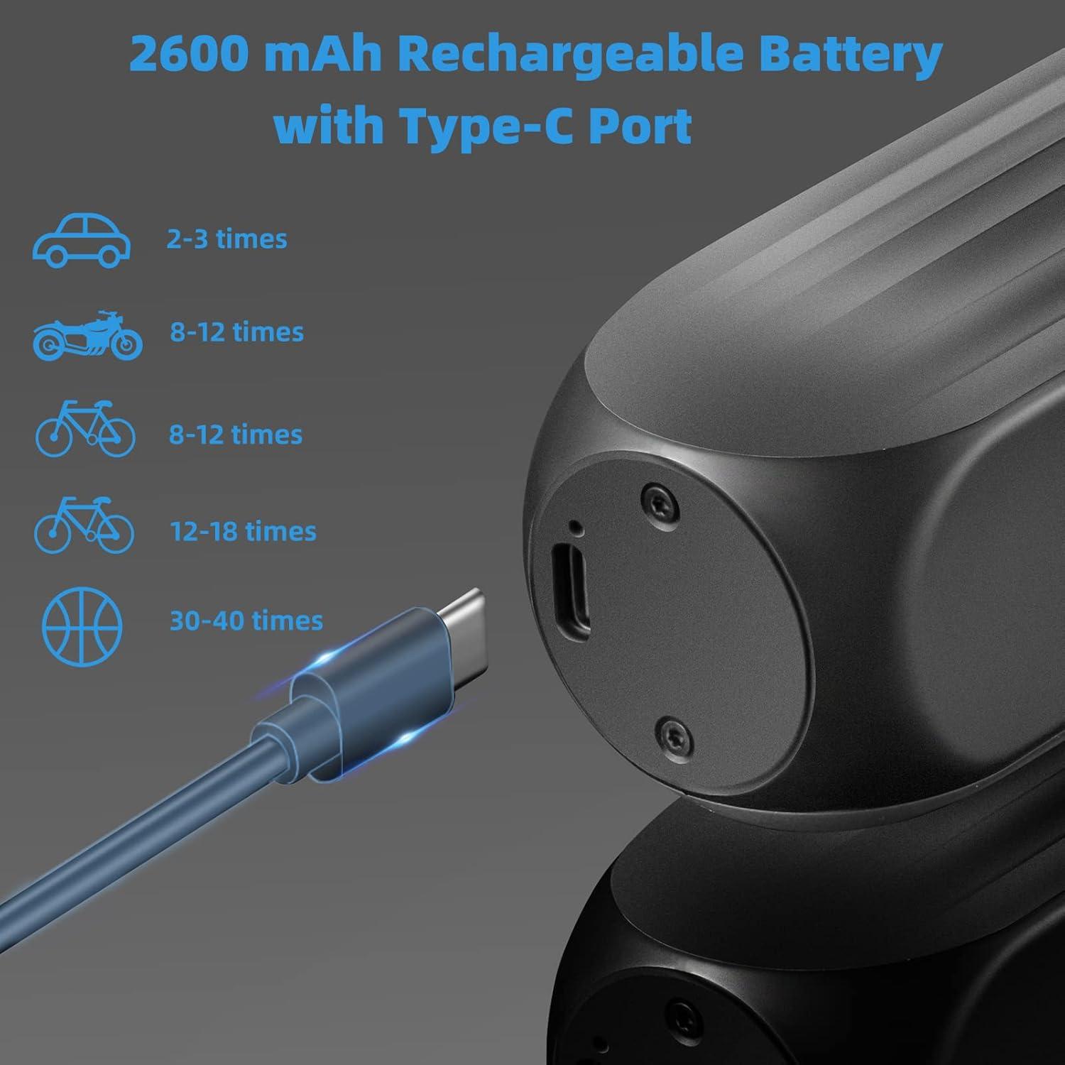 imageROCKBROS Electric Bike Pump 150 Psi Tire Inflator Portable Air Compressor 2600mAh Rechargeable Air Pump with Digital Pressure Gauge AutoStop Tire Pump for Bicycle Motorcycle Car and Ball