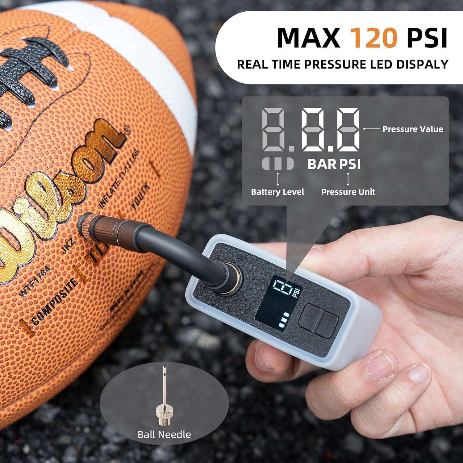imageROCKBROS LED Screen Electric Mini Bike Pump PRO Max 120 PSI with Gauge Auto Stop Bicycle Pump Tire Inflator Air Pump for EBike MTB and Road Bike