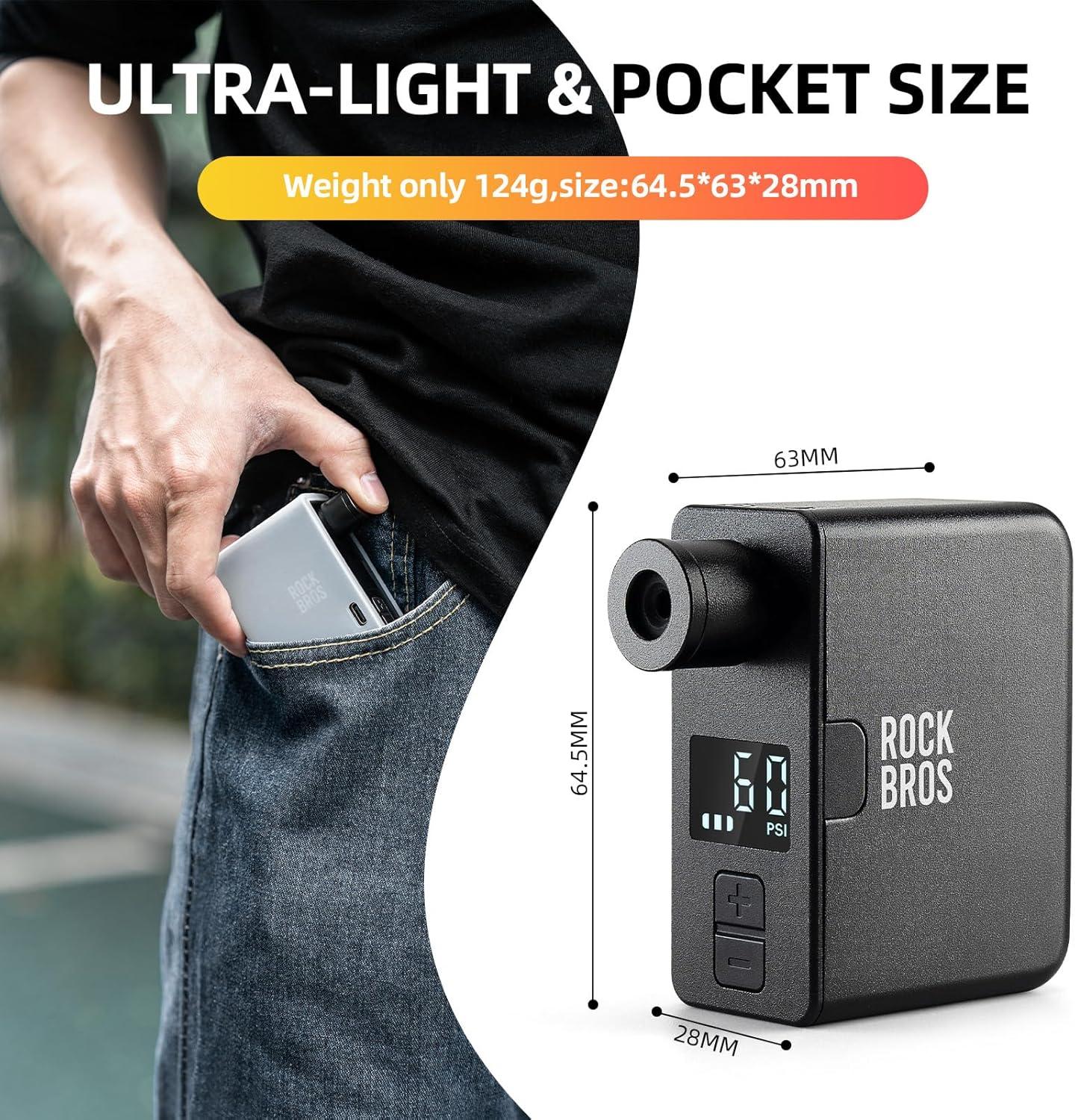 imageROCKBROS LED Screen Electric Mini Bike Pump PRO Max 120 PSI with Gauge Auto Stop Bicycle Pump Tire Inflator Air Pump for EBike MTB and Road Bike