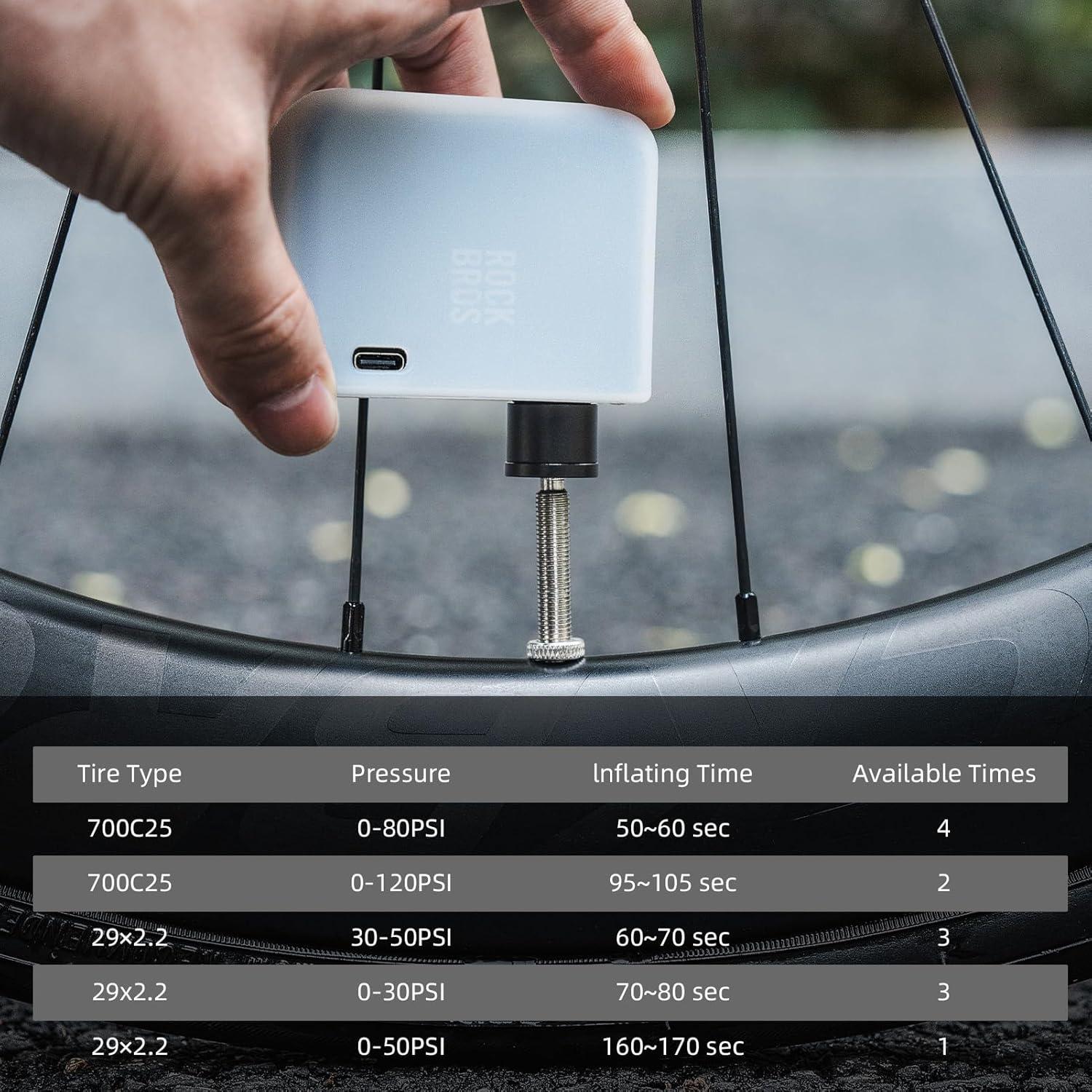 imageROCKBROS LED Screen Electric Mini Bike Pump PRO Max 120 PSI with Gauge Auto Stop Bicycle Pump Tire Inflator Air Pump for EBike MTB and Road Bike
