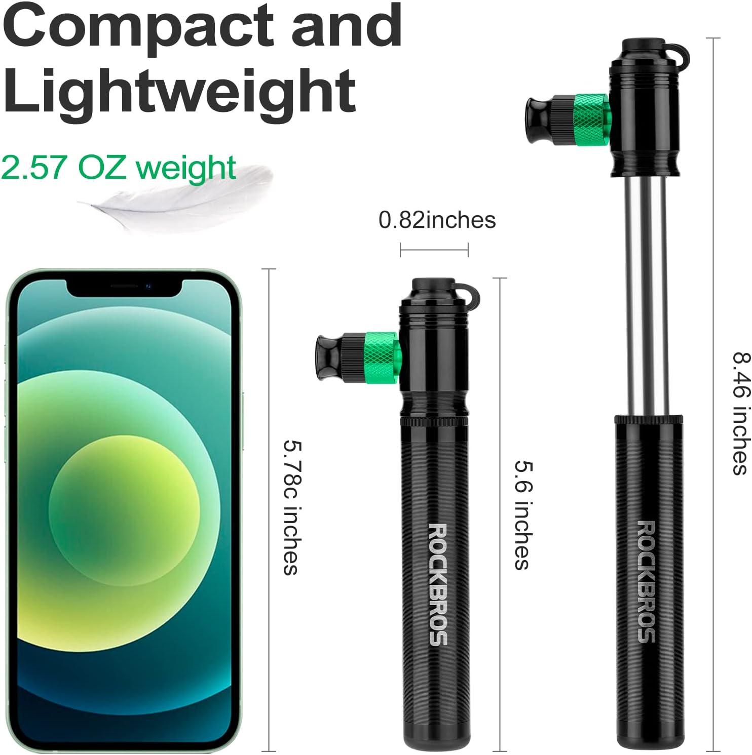 imageROCKBROS Mini Bike Pump 110PSI Hand Pump and CO2 Inflator Dual Purpose Presta and Schrader Valve Compatible Bicycle Tire Pump for Road and Mountain Bikes Insulated Sleeve No CO2 Cartridges Included