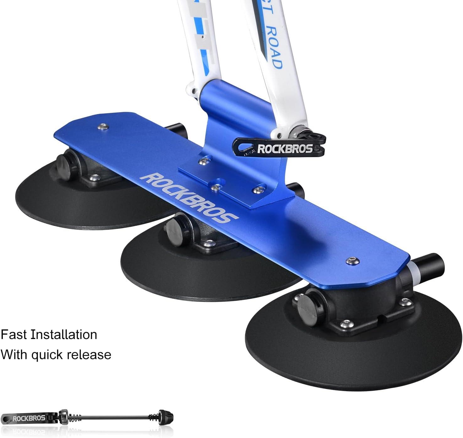 imageROCKBROS Suction Cup Bike Rack for Car Roof Top Sucker Bike Rack Quick Release Aluminium Alloy Bike Carrier with Sucker for 1 Blue1Bike Blue