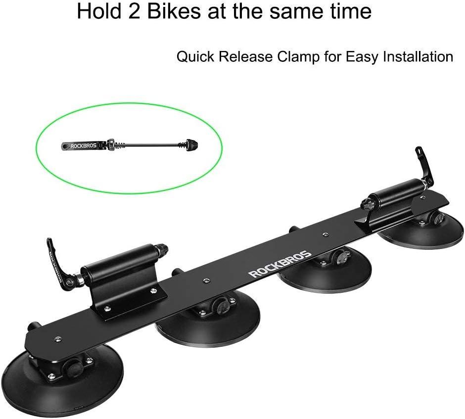 imageROCKBROS Suction Cup Bike Rack for Car Roof Top Sucker Bike Rack Quick Release Aluminium Alloy Bike Carrier with Sucker for 1 BlueMax 2Bikes Black