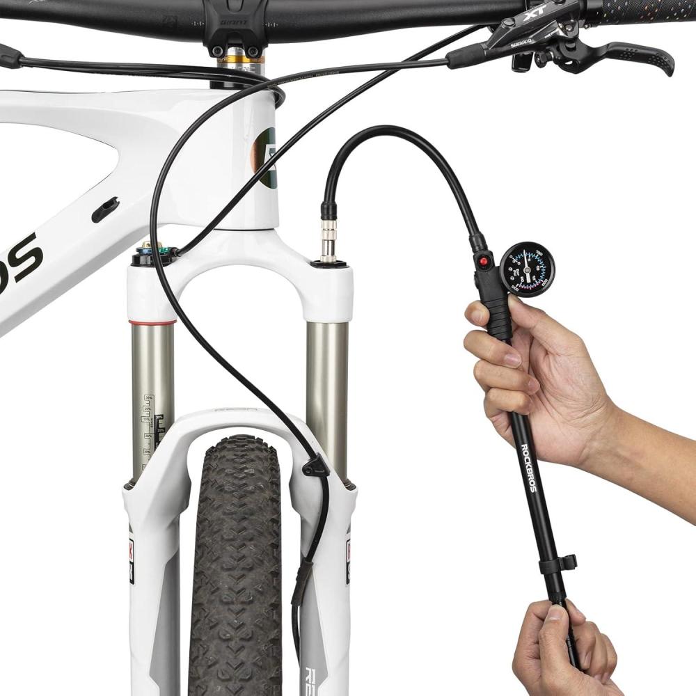 imageROCKBROS Bike Shock Pump High Pressure 300 PSI for Rear Shock amp Suspension Fork Bicycle Tire Pump with Gauge Schrader amp Presta Valve for Mountain Road Bikes and Motorcycle