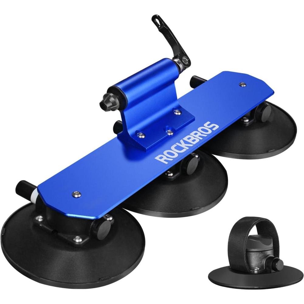 imageROCKBROS Suction Cup Bike Rack for Car Roof Top Sucker Bike Rack Quick Release Aluminium Alloy Bike Carrier with Sucker for 1 Blue1Bike Blue