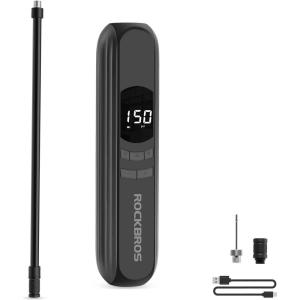 ROCKBROS Electric Bike Pump, 150 Psi Tire Inflator Portable Air Compressor, 2600mAh Rechargeable Air Pump with Digital Pressure Gauge Auto-Stop, Tire Pump for Bicycle Motorcycle Car and Ball