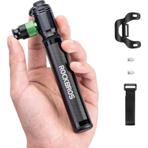 ROCKBROS Mini Bike Pump 110PSI Hand Pump and CO2 Inflator Dual Purpose Presta and Schrader Valve Compatible Bicycle Tire Pump for Road and Mountain Bikes Insulated Sleeve – No CO2 Cartridges Included