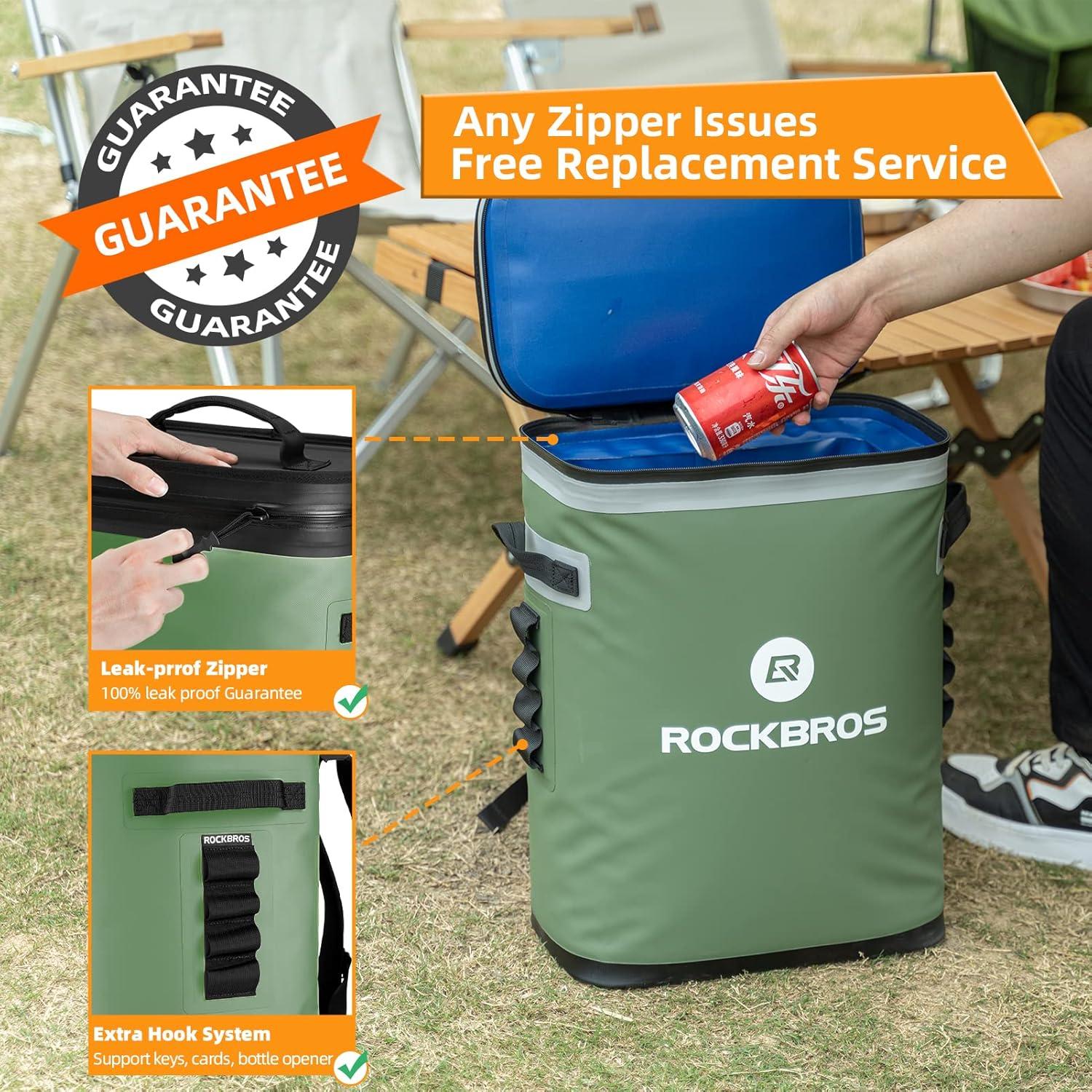imageROCKBROS Backpack Cooler LeakProof Soft Sided Cooler Waterproof Insulated Backpack Cooler Bag 36 Can Soft Cooler for Camping Fishing Party Outdoor Adventure Picnic36 Can Green