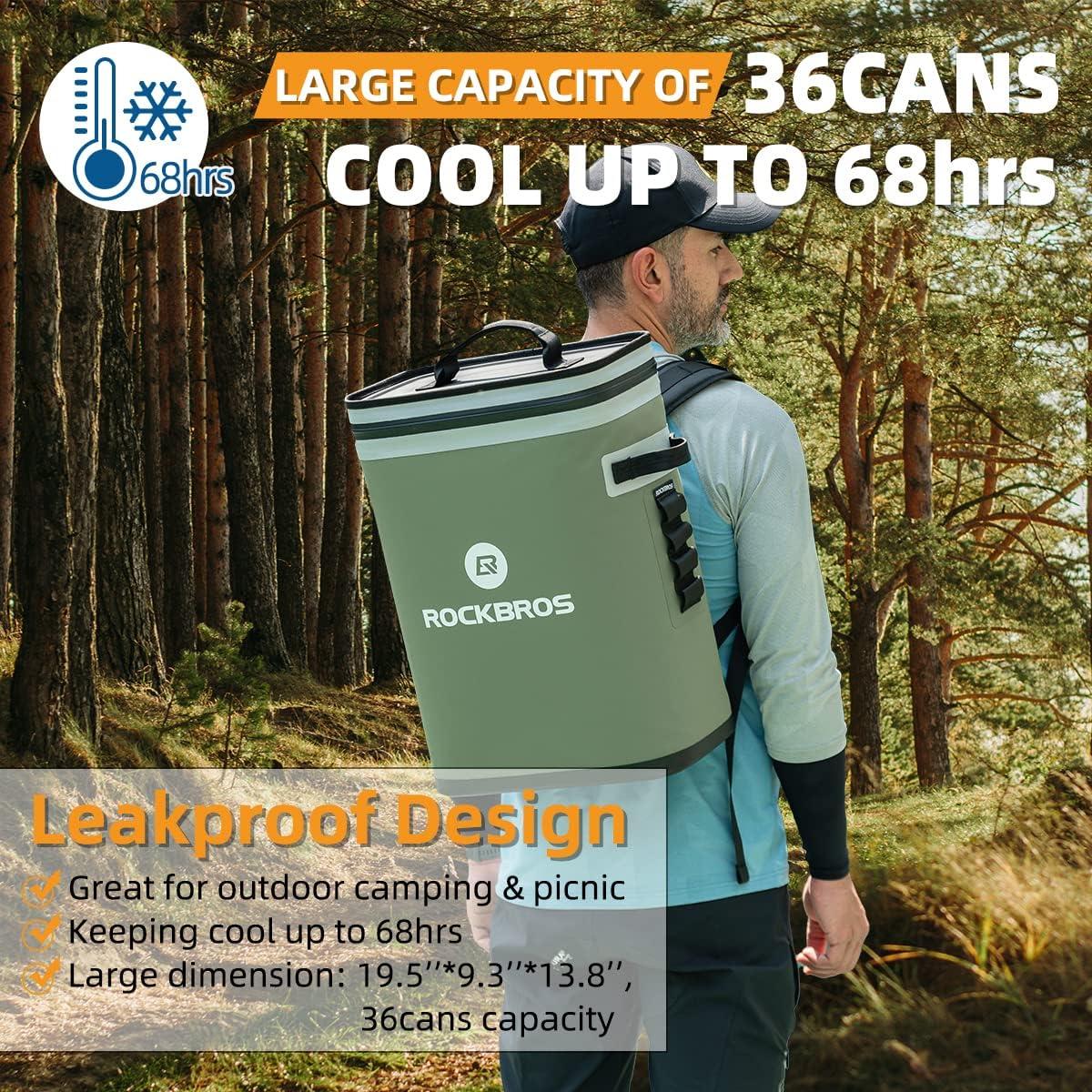 imageROCKBROS Backpack Cooler LeakProof Soft Sided Cooler Waterproof Insulated Backpack Cooler Bag 36 Can Soft Cooler for Camping Fishing Party Outdoor Adventure Picnic36 Can Green