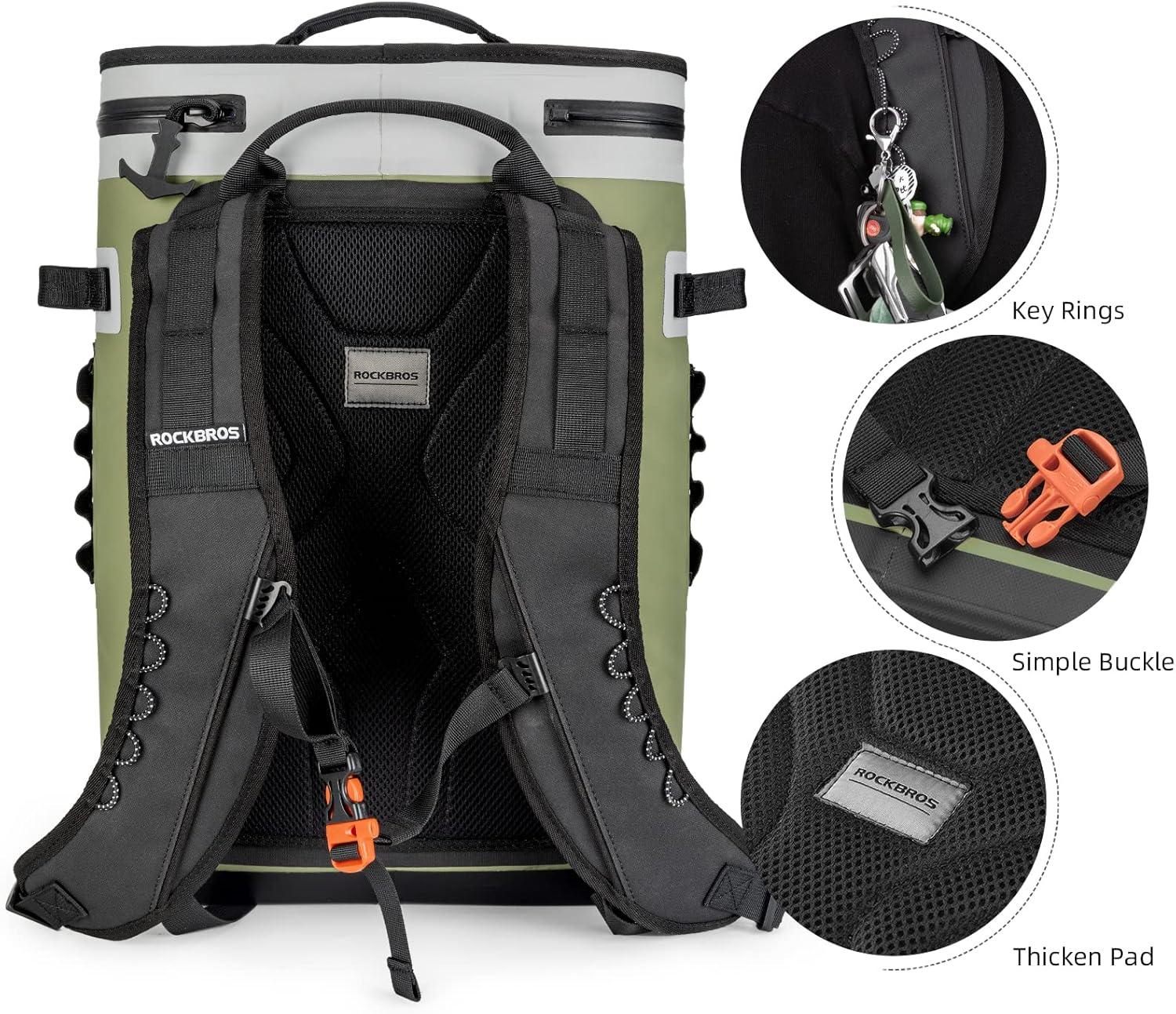 imageROCKBROS Backpack Cooler LeakProof Soft Sided Cooler Waterproof Insulated Backpack Cooler Bag 36 Can Soft Cooler for Camping Fishing Party Outdoor Adventure Picnic36 Can Green