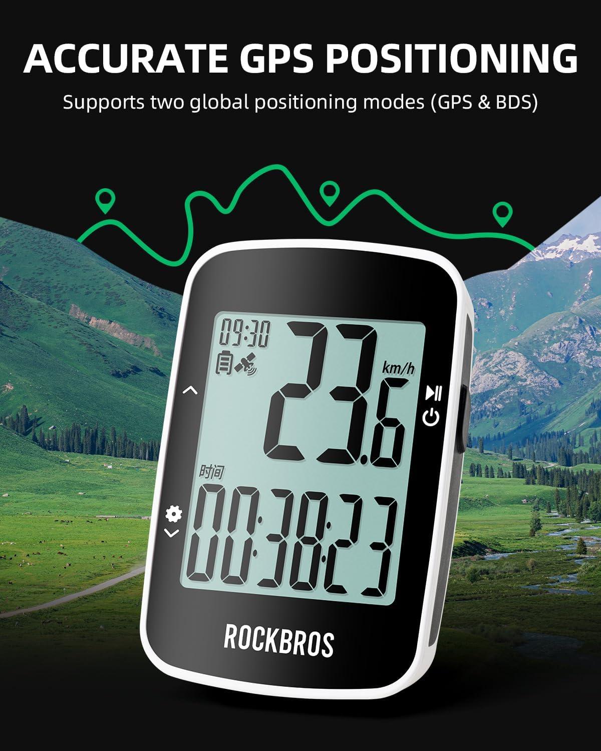 imageROCKBROS Bike Computer Bike Speedometer GPS Wireless Cycling Computer with Bluetooth IPX7 Waterproof600mAH Battery and 23 Large Display
