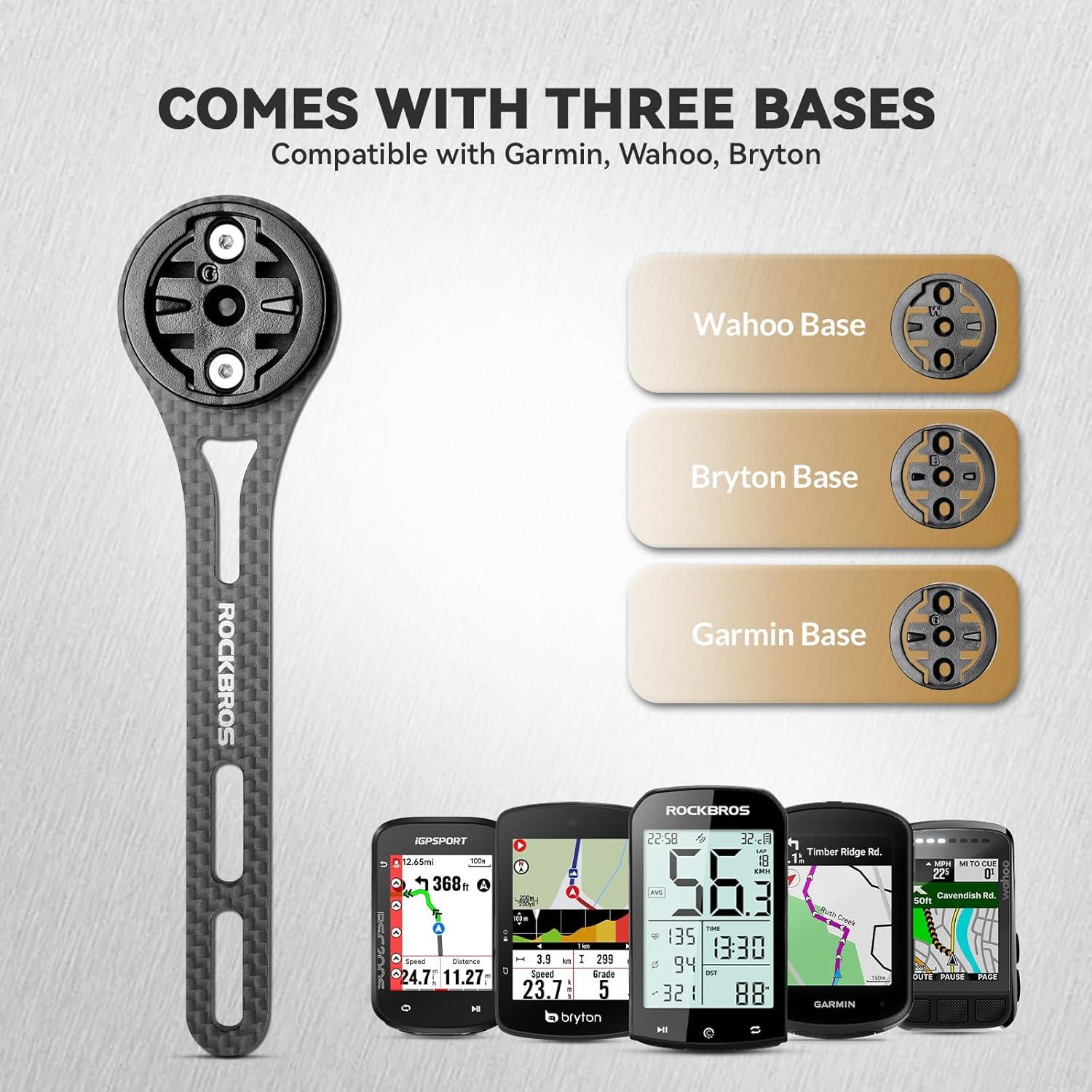 imageROCKBROS Bike Computer Mount OutFront Compatible with Garmin amp Mainstream Watch TablesEquipped with Multiple Types of BasesCarbon Fiber