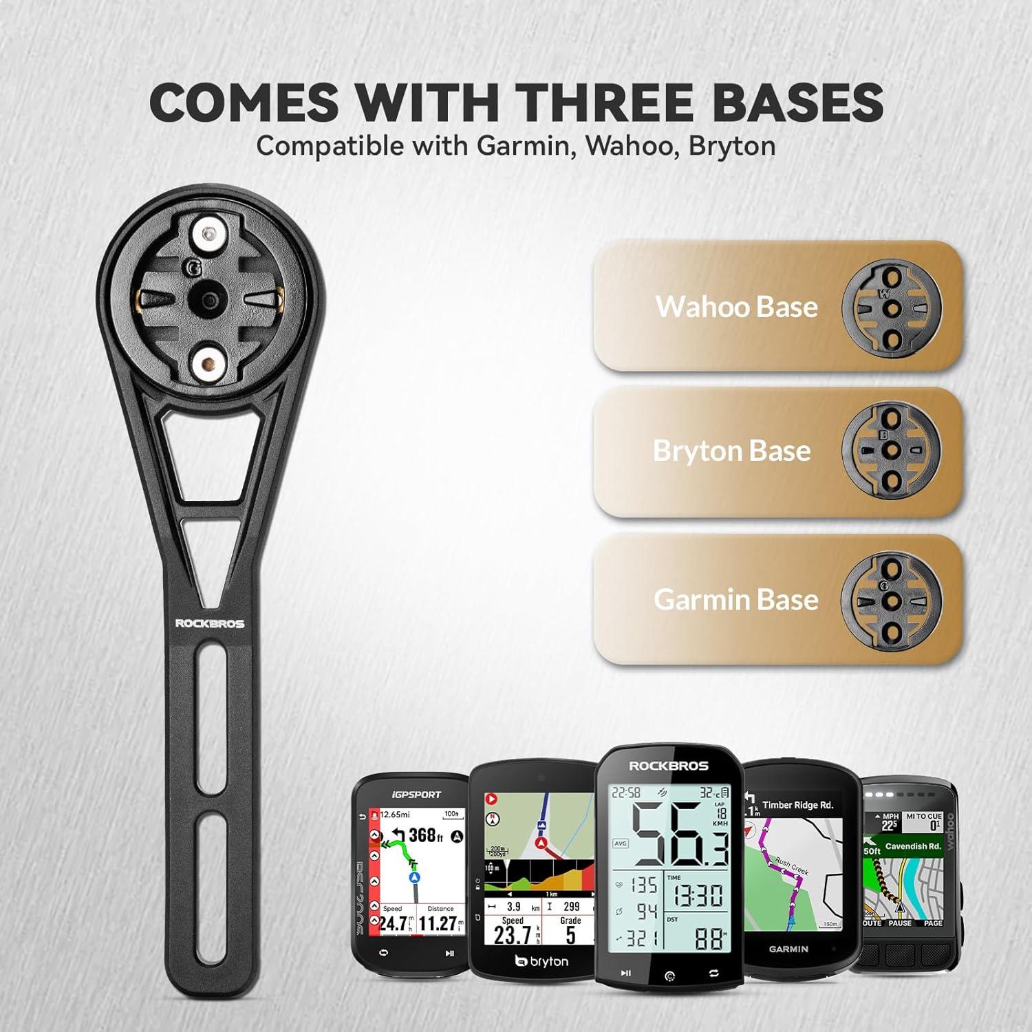 imageROCKBROS Bike Computer Mount OutFront Compatible with Garmin amp Mainstream Watch TablesEquipped with Multiple Types of BasesNylon