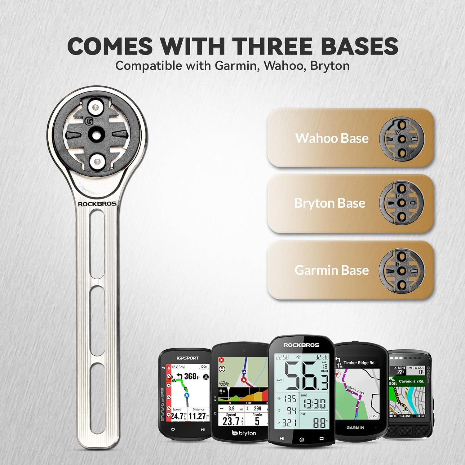 imageROCKBROS Bike Computer Mount OutFront Compatible with Garmin amp Mainstream Watch TablesEquipped with Multiple Types of BasesTitanium Alloy