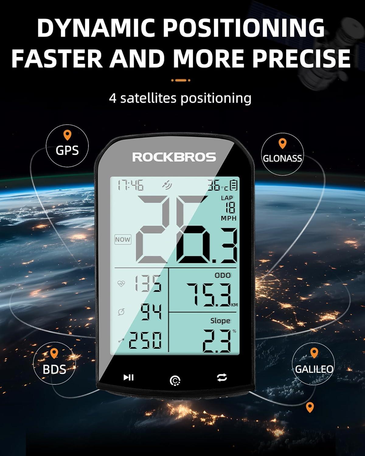 imageROCKBROS Bike Computer Wireless Cycling Computers ANT Bluetooth Bicycle Computer Mini Speedometer Odometer Waterproof 29inch LCD Screen GPSBDSGalileo Position System
