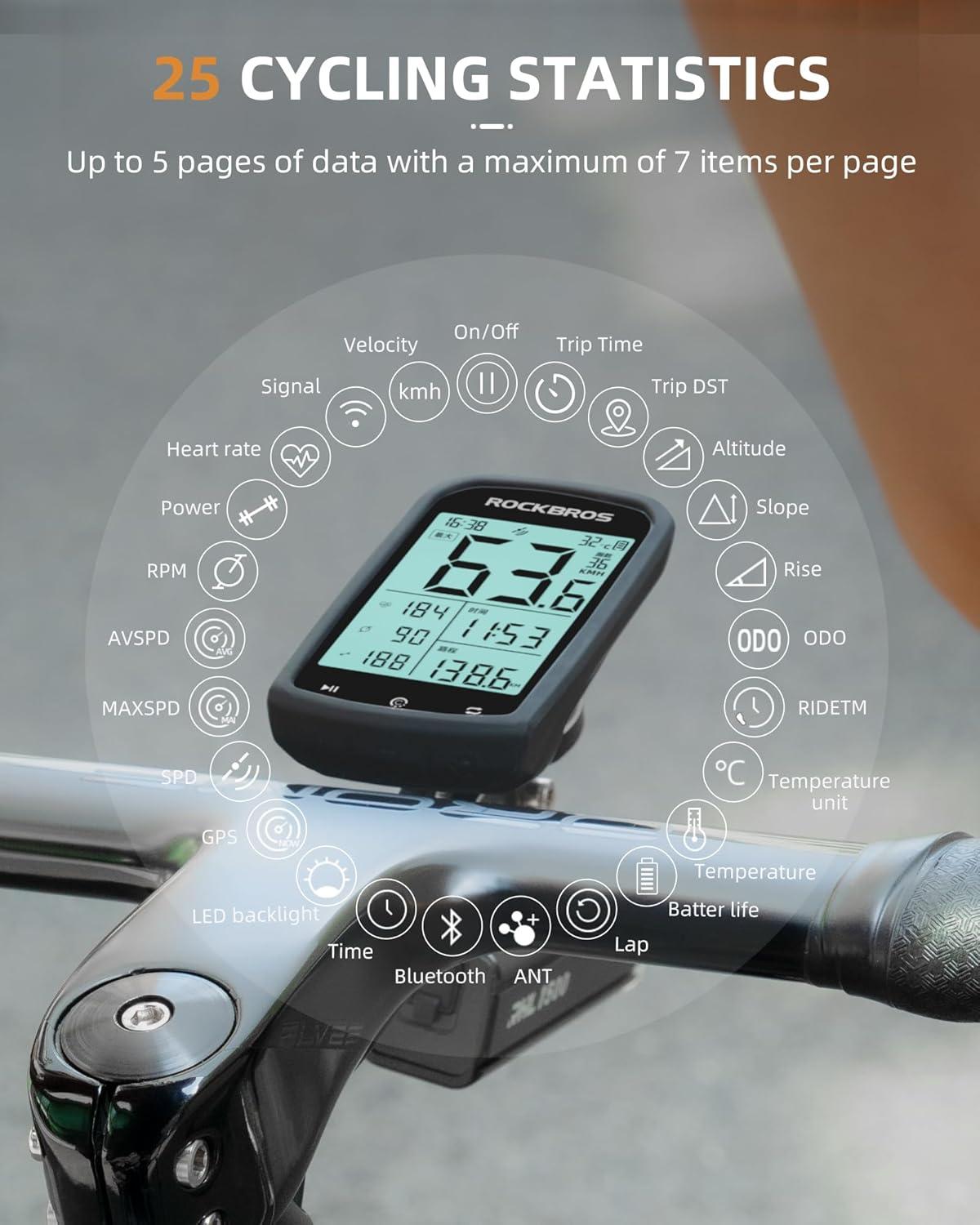 imageROCKBROS Bike Computer Wireless Cycling Computers ANT Bluetooth Bike Speedometer Odometer Bicycle Computer with Speed Cadence Sensor for Riding Cycling Waterproof 29inch LCD ScreenM1Mount