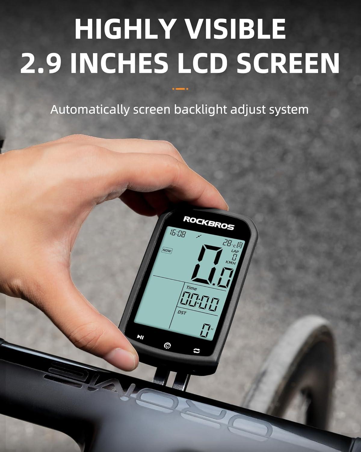 imageROCKBROS Bike Computer Wireless Cycling Computers ANT Bluetooth Bike Speedometer Odometer Bicycle Computer with Speed Cadence Sensor for Riding Cycling Waterproof 29inch LCD ScreenM1Mount