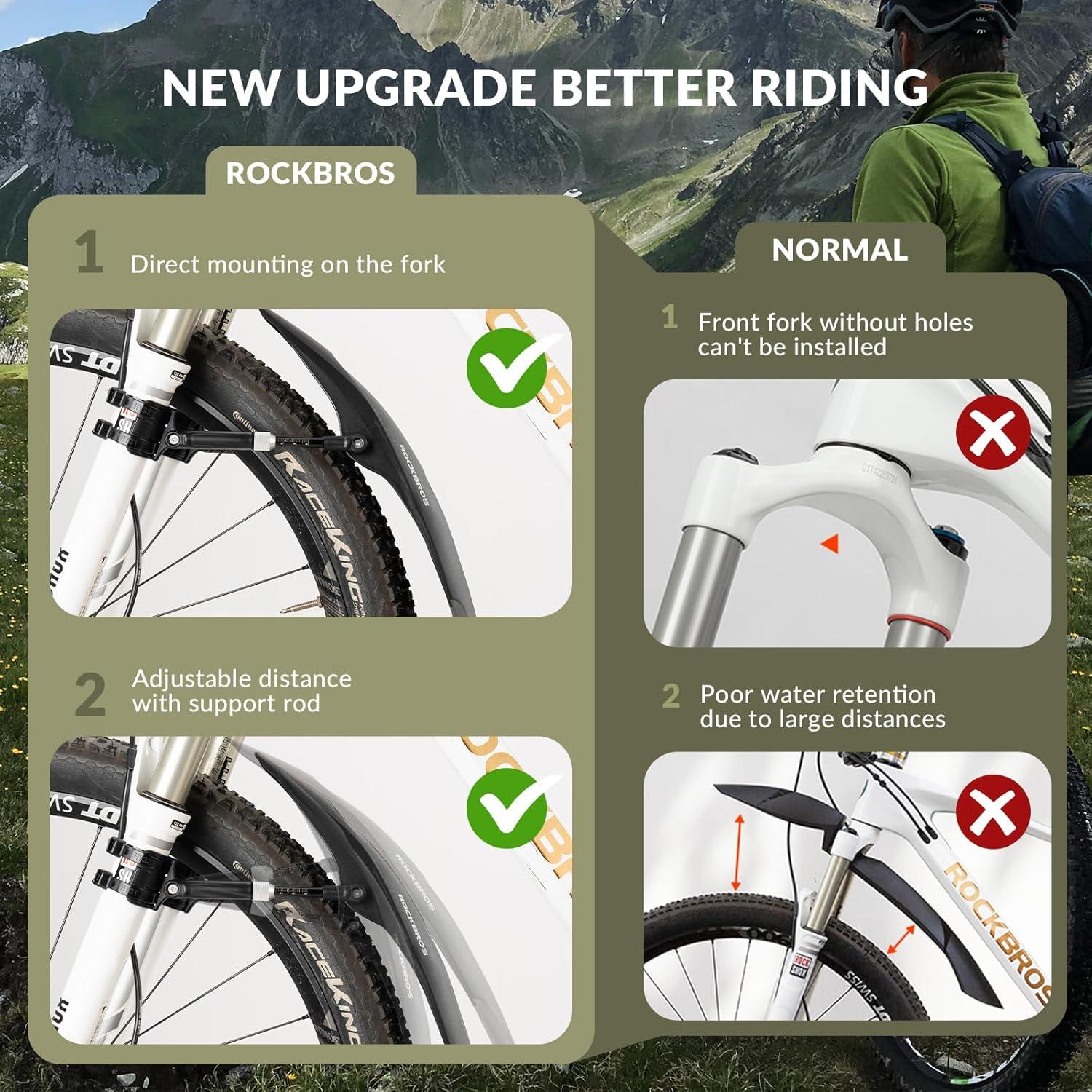 imageROCKBROS Bike Fender Adjustable Bicycle Fenders for 2627529 Mountain Bike Universal Front Rear Mud Guards for MTBFront