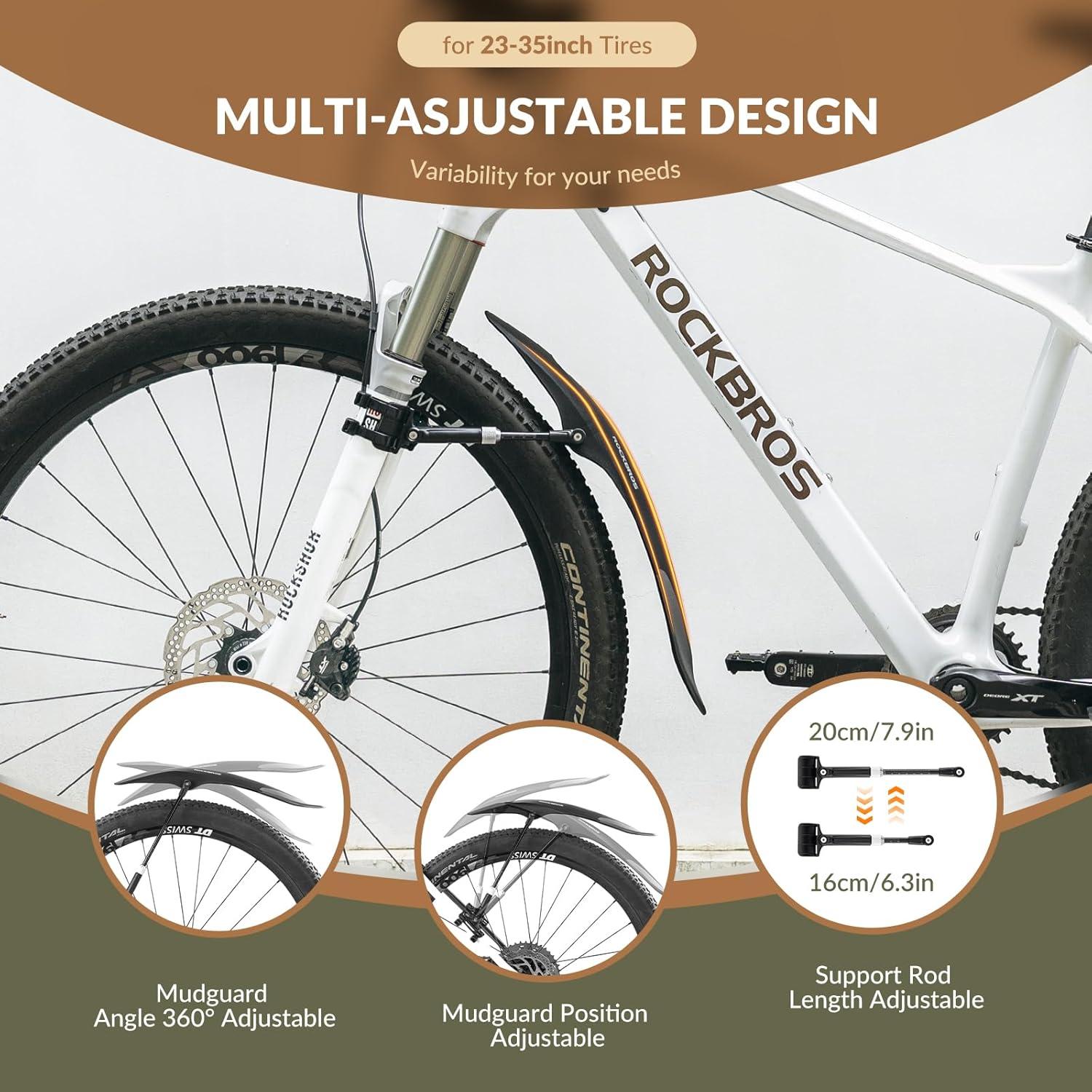 imageROCKBROS Bike Fender Adjustable Bicycle Fenders for 2627529 Mountain Bike Universal Front Rear Mud Guards for MTBFront