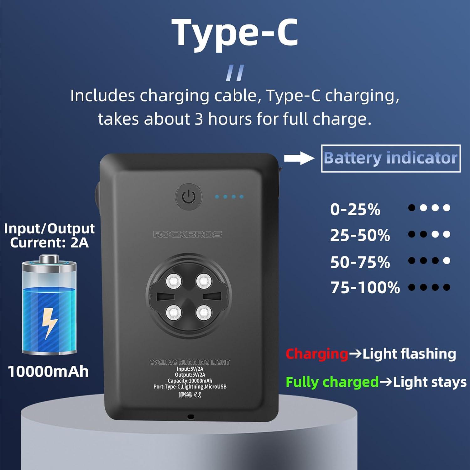 imageROCKBROS Bike Mount Compatible with Cycling Computer 10000mAh 5000mAh TypeC Recharge Bike Light10000mAh