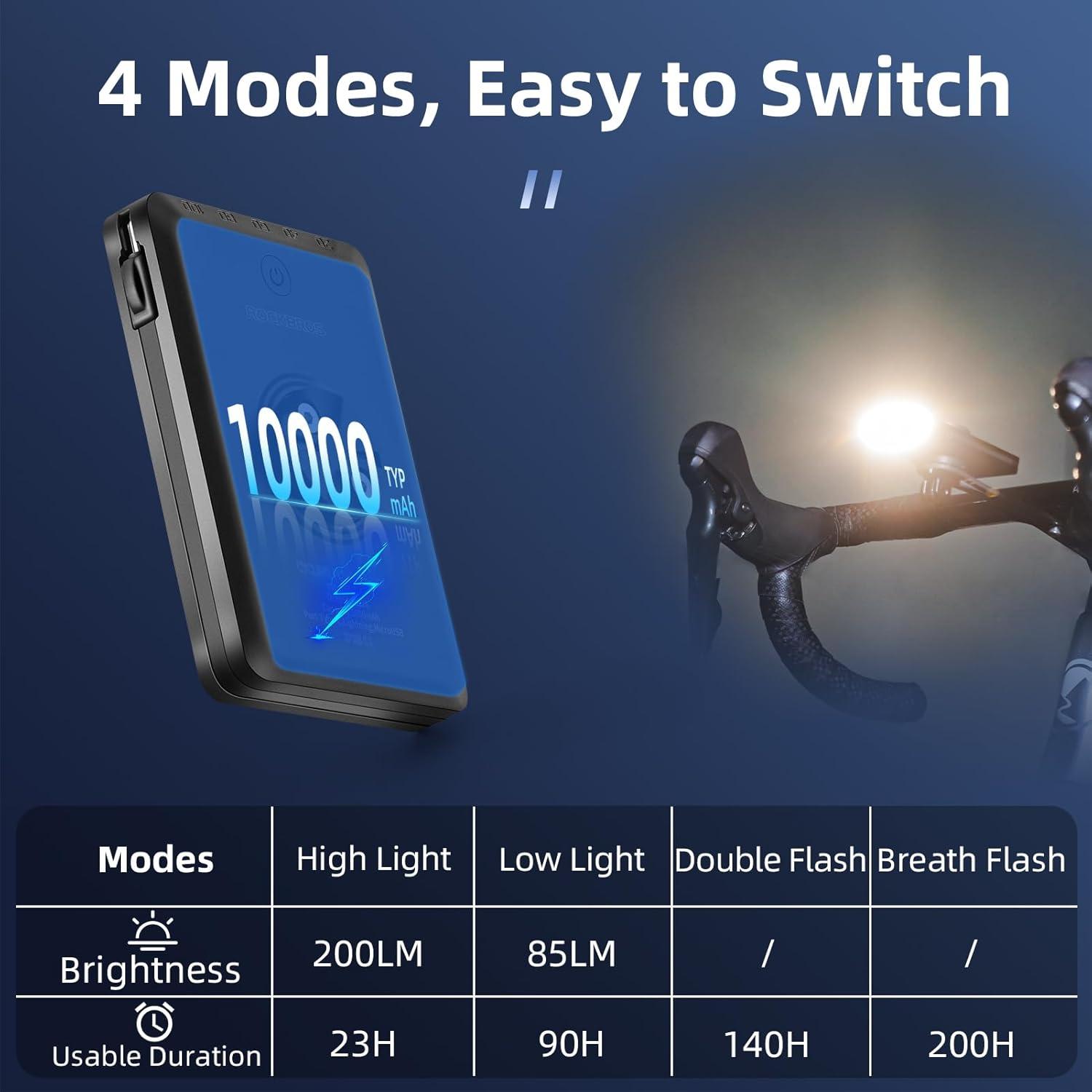 imageROCKBROS Bike Mount Compatible with Cycling Computer 10000mAh 5000mAh TypeC Recharge Bike Light10000mAh