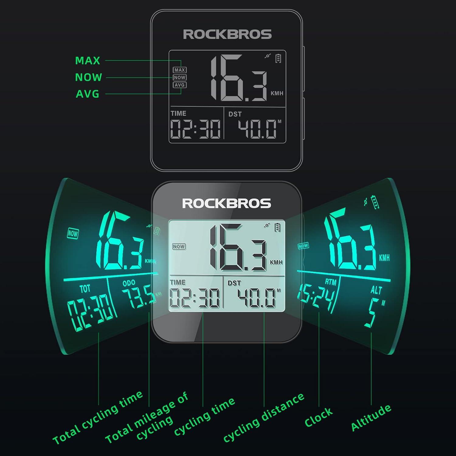 imageROCKBROS GPS Bike Computer with Mount Cycling Computer with Automatic Backlight Bicycle Odometer IPX6 Waterproof and 600mAH Battery Large Display Screen