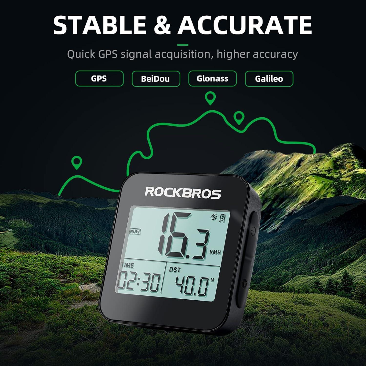 imageROCKBROS GPS Bike Computer with Mount Cycling Computer with Automatic Backlight Bicycle Odometer IPX6 Waterproof and 600mAH Battery Large Display Screen