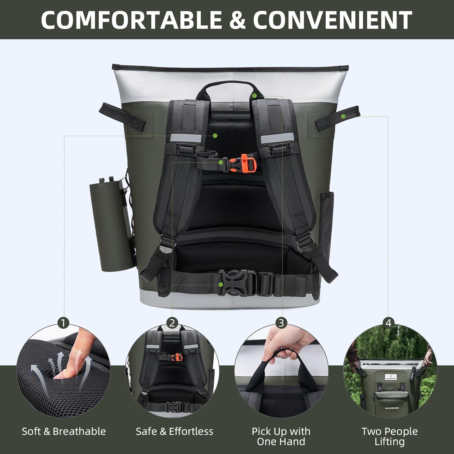 imageROCKBROS Soft Cooler Bag with Removeable Pockets Large Cooler Backpack for 36 Can LeakProof amp Portable Cooler Bags Insulated for Summer Travel Camping Beach PicnicGray