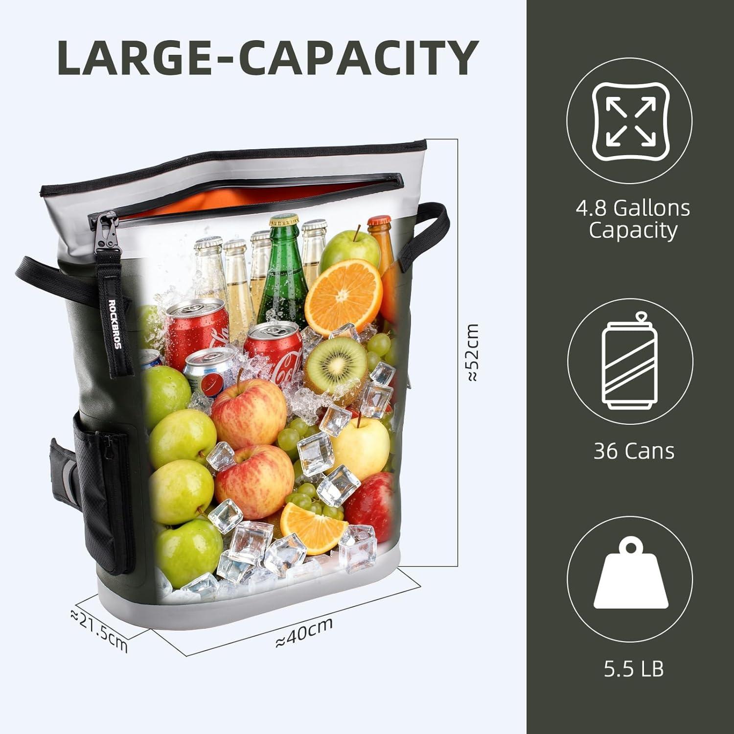 imageROCKBROS Soft Cooler Bag with Removeable Pockets Large Cooler Backpack for 36 Can LeakProof amp Portable Cooler Bags Insulated for Summer Travel Camping Beach PicnicGray