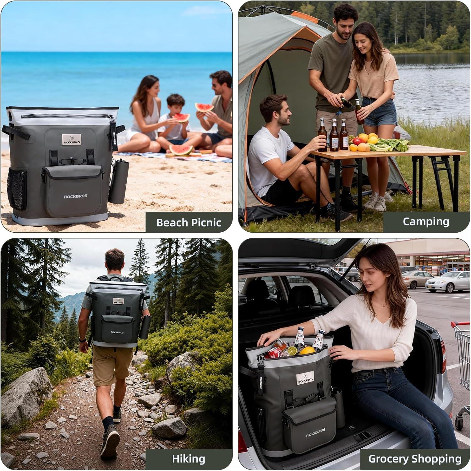 imageROCKBROS Soft Cooler Bag with Removeable Pockets Large Cooler Backpack for 36 Can LeakProof amp Portable Cooler Bags Insulated for Summer Travel Camping Beach PicnicGray
