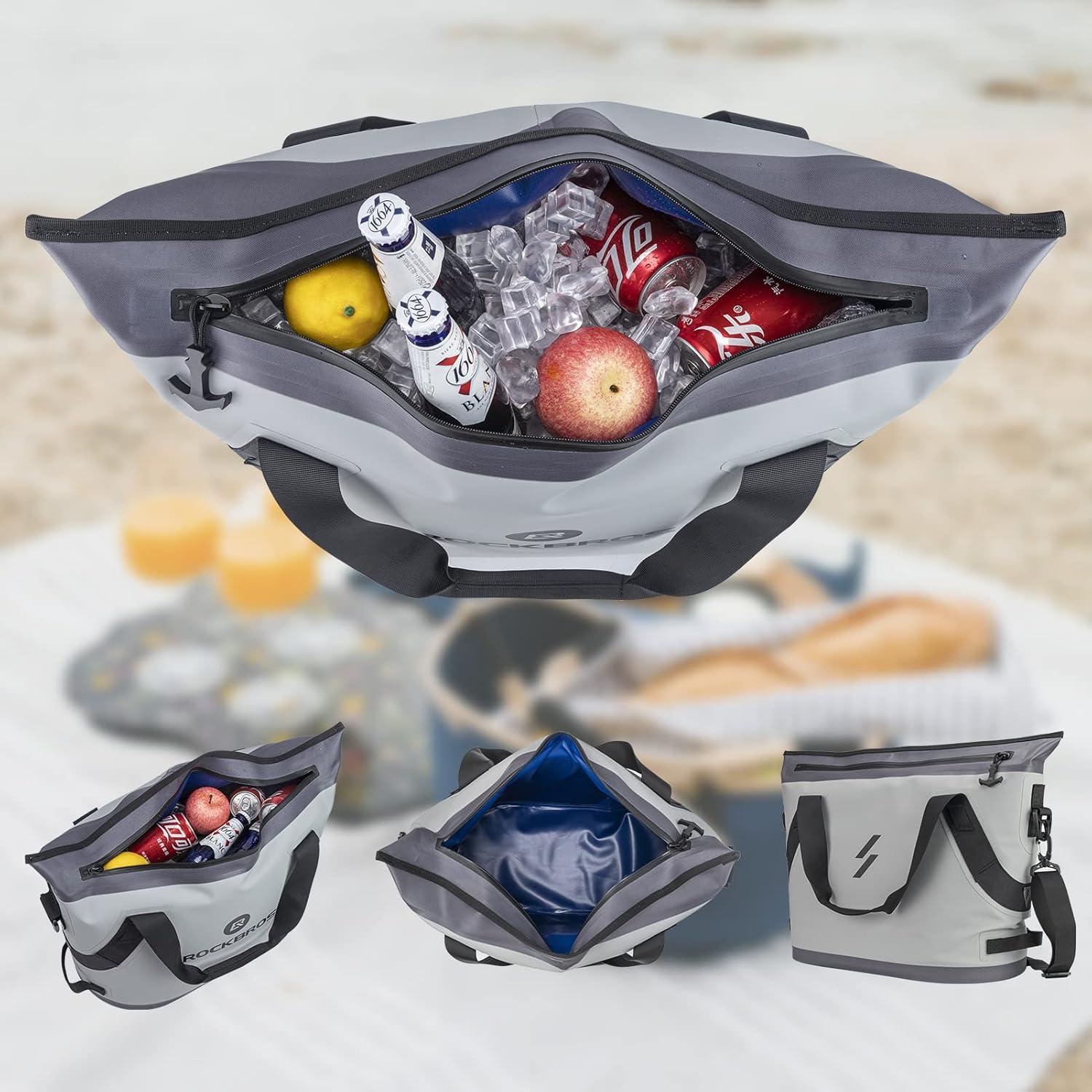 imageROCKBROS Soft Cooler Insulated Leak Proof Cooler Bag Portable 36 Can Large Soft Sided Coolers Waterproof Insulated Pack Cooler for Travel Beach Camping Picnic Lunch Fishing Floating PartyGray