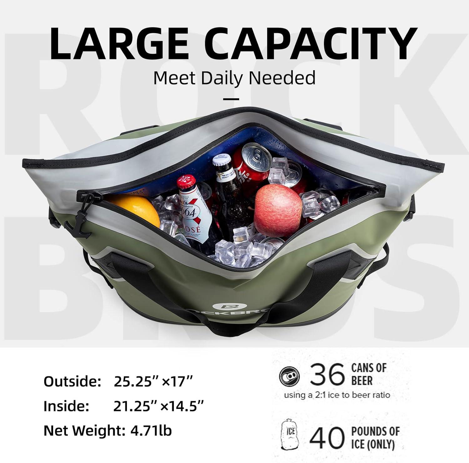imageROCKBROS Soft Cooler Insulated Leak Proof Cooler Bag Portable 36 Can Large Soft Sided Coolers Waterproof Insulated Pack Cooler for Travel Beach Camping Picnic Lunch Fishing Floating PartyGreen