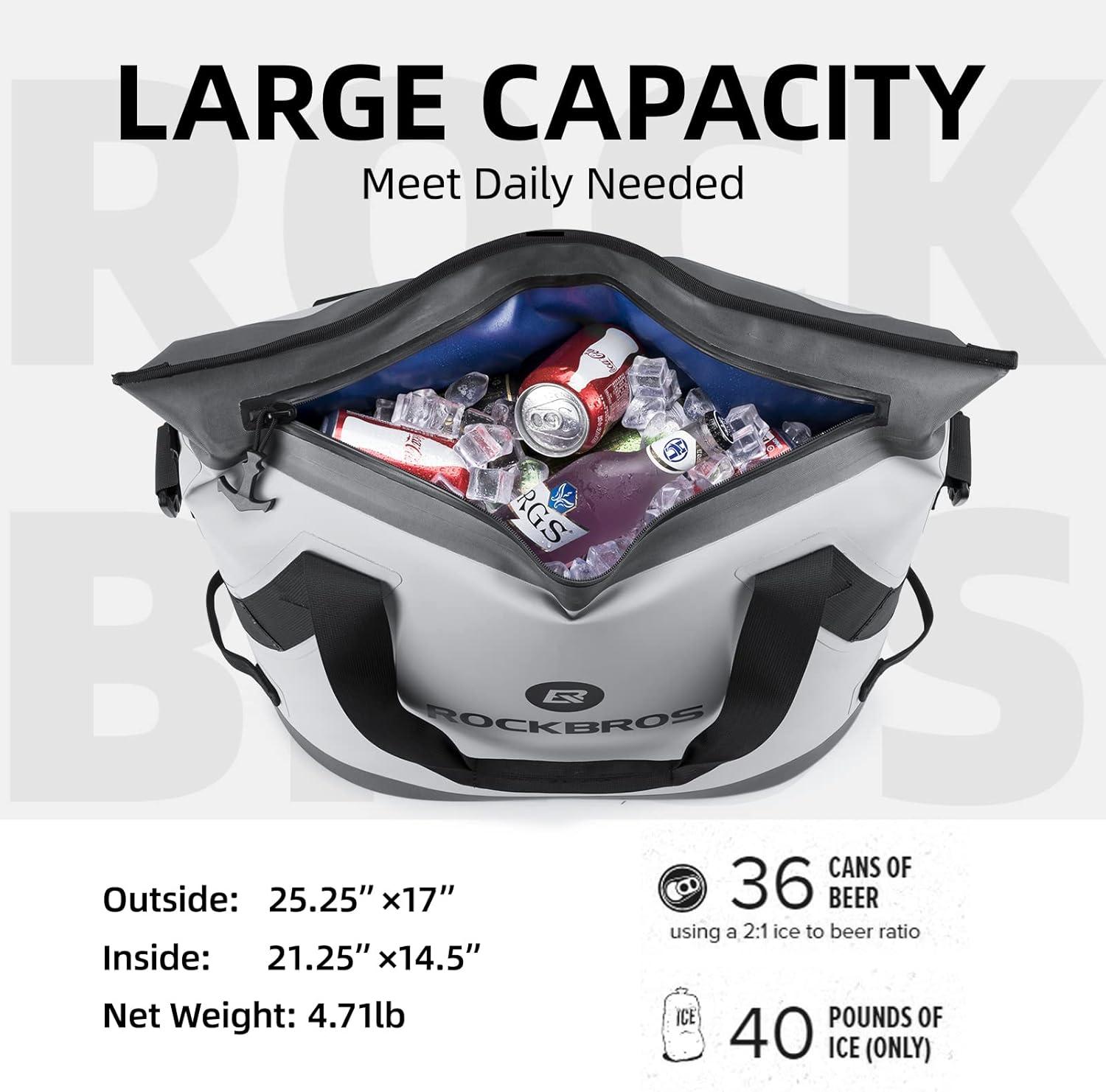 imageROCKBROS Soft Cooler Insulated Leak Proof Cooler Bag Portable 36 Can Large Soft Sided Coolers Waterproof Insulated Pack Cooler for Travel Beach Camping Picnic Lunch Fishing Floating PartyGray