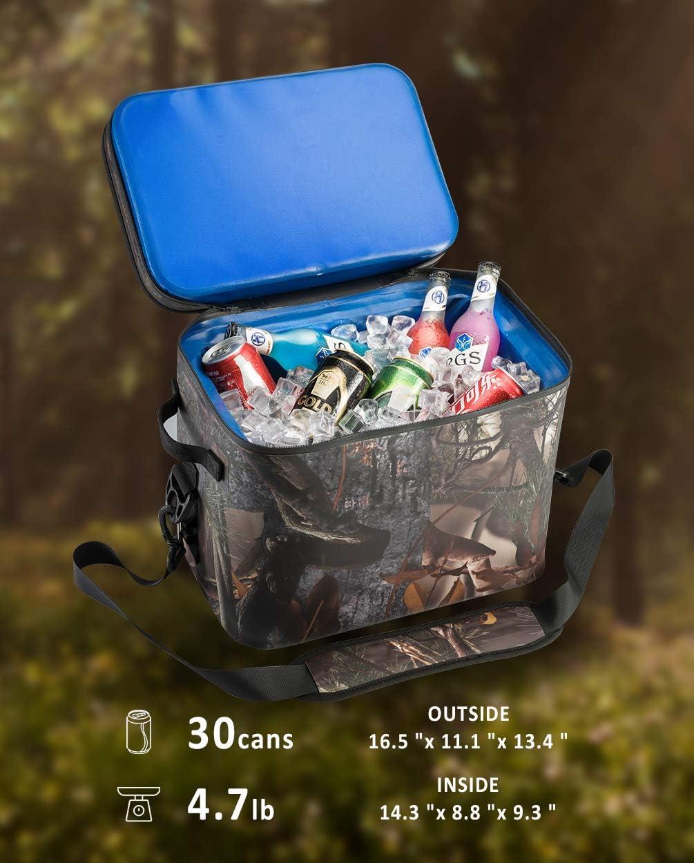 imageRock BROS Soft Cooler 30 Can Insulated Leak Proof Soft Pack Coolers Waterproof Soft Sided Cooler Bag for Camping Fishing Road Beach Trip Golf PicnicsCamo