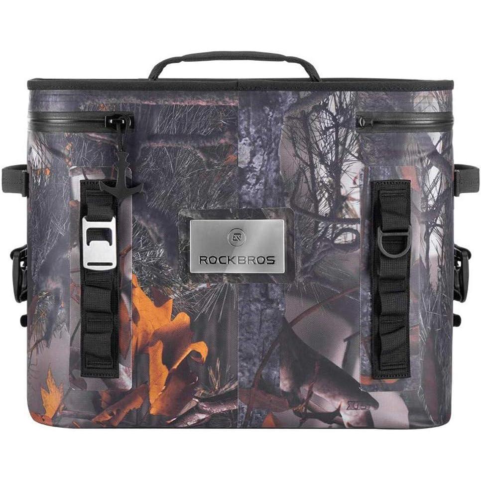 imageRock BROS Soft Cooler 30 Can Insulated Leak Proof Soft Pack Coolers Waterproof Soft Sided Cooler Bag for Camping Fishing Road Beach Trip Golf PicnicsCamo