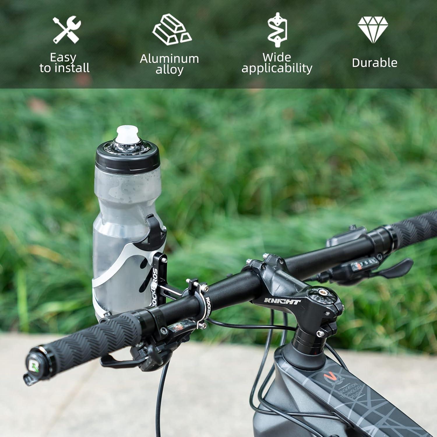 imageROCKBROS Bike Bottle Cage Adapter Bicycle Seatpost Handlebar Water Bottle Mount Holder Adjustable Aluminum Bottle Cage for MTB Road Bike Beach Cruiser Black 2 piecesDoublebracket adapter
