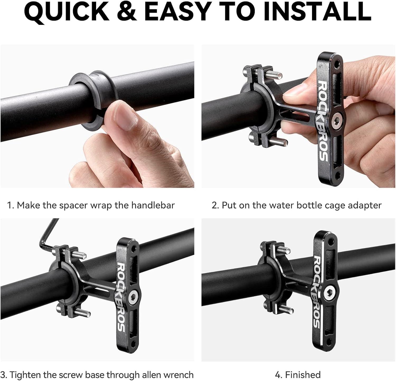 imageROCKBROS Bike Bottle Cage Adapter Bicycle Seatpost Handlebar Water Bottle Mount Holder Adjustable Aluminum Bottle Cage for MTB Road Bike Beach Cruiser Black 2 piecesDoublebracket adapter