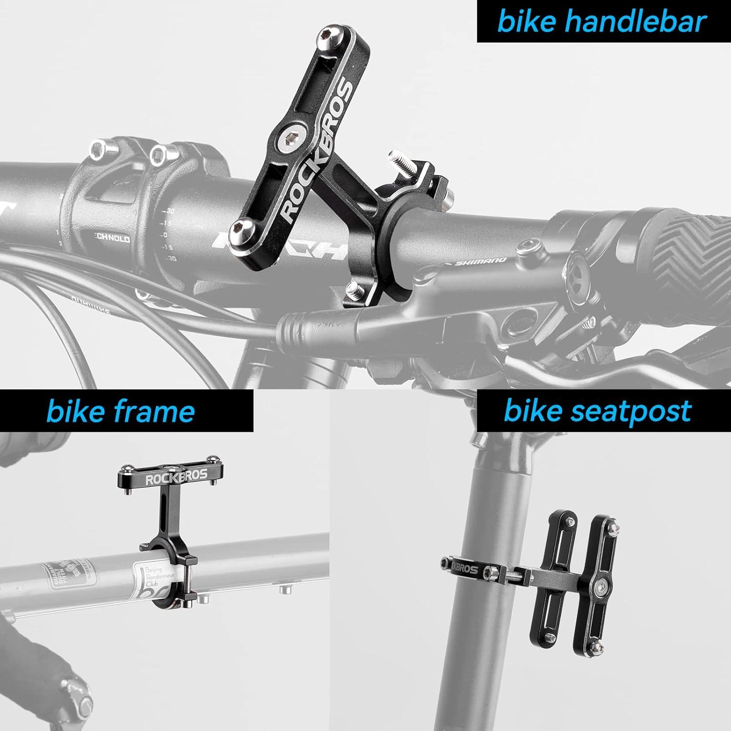 imageROCKBROS Bike Bottle Cage Adapter Bicycle Seatpost Handlebar Water Bottle Mount Holder Adjustable Aluminum Bottle Cage for MTB Road Bike Beach Cruiser Black 2 piecesDoublebracket adapter